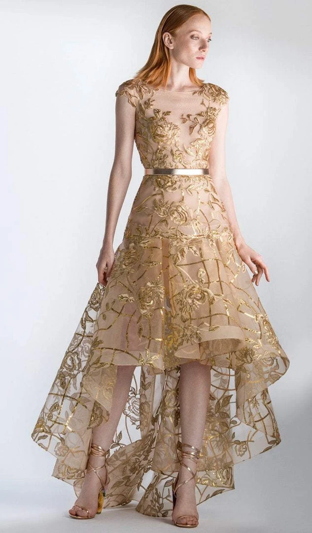 Saiid Kobeisy - 3413 Sheer Gold Sequined High Low Gown 3 Saiid Kobeisy - 3413 Sheer Gold Sequined High Low Gown