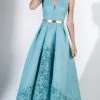 Saiid Kobeisy - 3414 Sleeveless V Neckline High Low Brocade Gown Formal Gowns 2 Saiid Kobeisy - 3414 Sleeveless V Neckline High Low Brocade Gown Formal Gowns