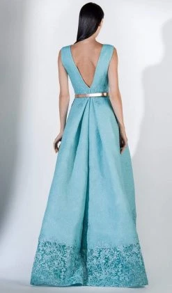 Saiid Kobeisy - 3414 Sleeveless V Neckline High Low Brocade Gown Formal Gowns