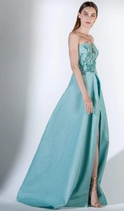 Formal Gowns Saiid Kobeisy - 3417 Strapless Embroidered A-Line Gown With Slit