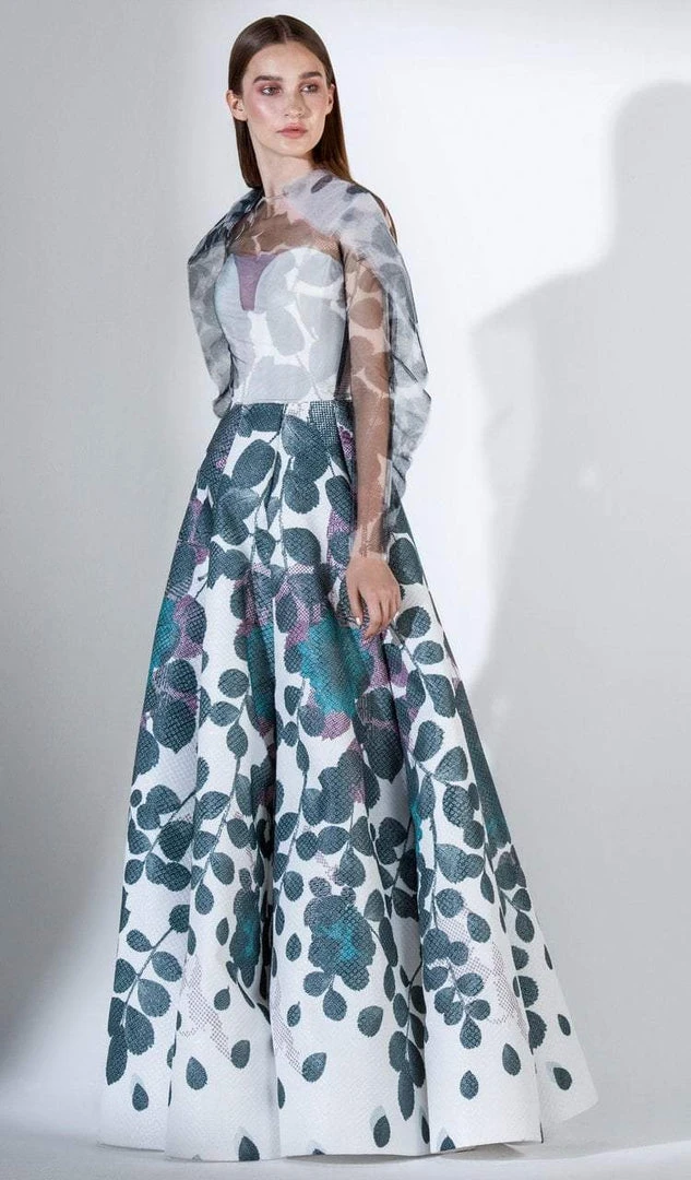 Formal Gowns Saiid Kobeisy - 3419 Printed Illusion Neck Tulle Ballgown 3 Formal Gowns Saiid Kobeisy - 3419 Printed Illusion Neck Tulle Ballgown