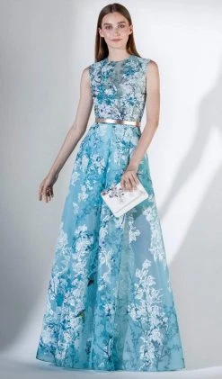 Saiid Kobeisy - 3421 Printed Jewel Neck Tulle A-line Dress Formal Gowns