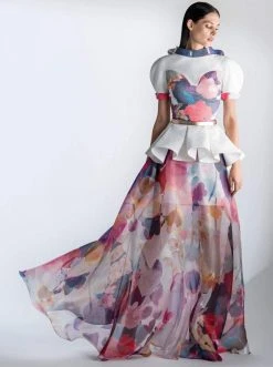 Saiid Kobeisy - 3425 Bubble Sleeve Multi-Colored Brocade A-line Dress Formal Gowns