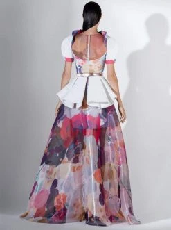 Saiid Kobeisy - 3425 Bubble Sleeve Multi-Colored Brocade A-line Dress Formal Gowns