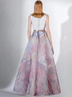 Saiid Kobeisy - 3427 Multi-Colored Tulle Deep V-neck A-line Dress