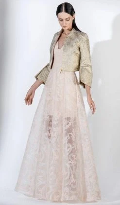 Formal Gowns Saiid Kobeisy - 3432 Lace A-line Dress With Brocade Bomber Jacket