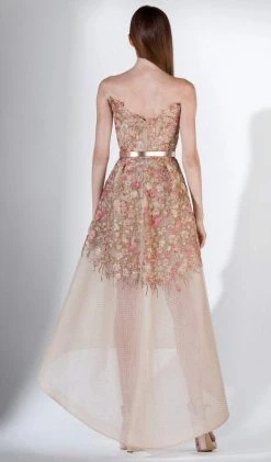 Saiid Kobeisy - 3433 Applique V-neck High Low A-line Dress Formal Gowns