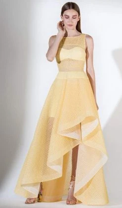 Formal Gowns Saiid Kobeisy - 3438 Brocade And Tulle Bateau High Low A-line Dress