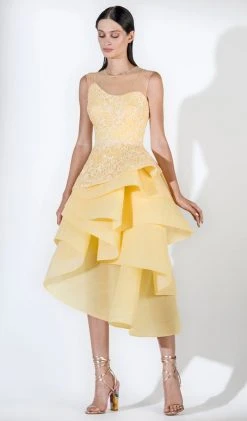 Cocktail Dresses Saiid Kobeisy - 3440 Wavy Ruffled Skirt Sleeveless Tea Length Dress