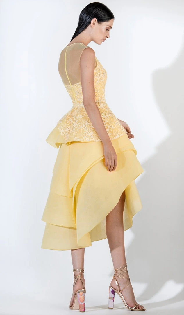 Cocktail Dresses Saiid Kobeisy - 3440 Wavy Ruffled Skirt Sleeveless Tea Length Dress 4 Cocktail Dresses Saiid Kobeisy - 3440 Wavy Ruffled Skirt Sleeveless Tea Length Dress