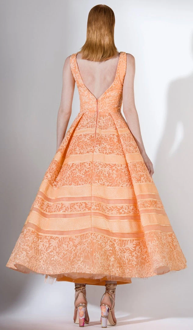 Saiid Kobeisy - 3445 Tulle And Brocade Deep V-neck A-line Dress 4 Saiid Kobeisy - 3445 Tulle And Brocade Deep V-neck A-line Dress