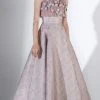 Formal Gowns Saiid Kobeisy - 3450 Floral Appliqued Crop Top Metallic Dress 2 Formal Gowns Saiid Kobeisy - 3450 Floral Appliqued Crop Top Metallic Dress