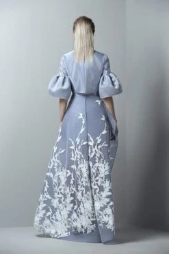 Saiid Kobeisy - Bell Sleeve Peplum High Low Evening Gown 3388 - 1 Pc Performance Blue In Size 12 Available