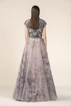 Saiid Kobeisy - RE3551 Metallic Beaded Cap Sleeve Floral A-Line Gown Formal Gowns