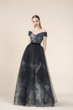 Saiid Kobeisy - RE3569 Off-Shoulder Pleated A-Line Gown