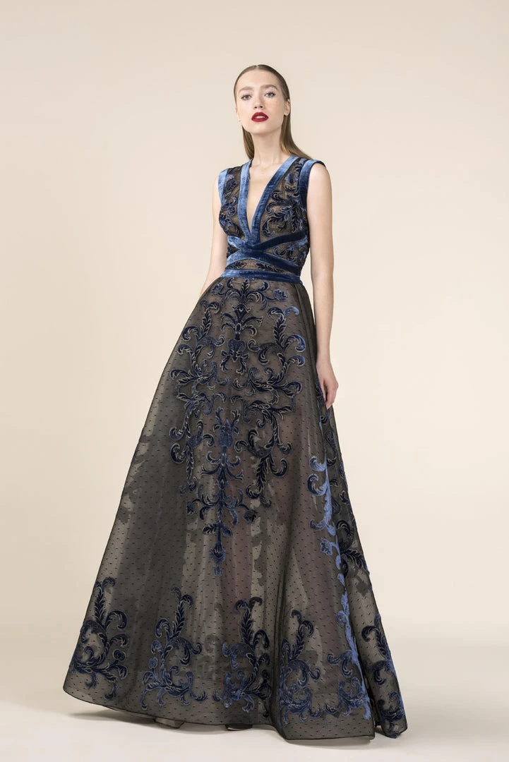 Formal Gowns Saiid Kobeisy - RE3573 Embroidered Illusion Plunging A-Line Gown 3 Formal Gowns Saiid Kobeisy - RE3573 Embroidered Illusion Plunging A-Line Gown