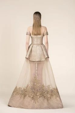 Formal Gowns Saiid Kobeisy - RE3576 Brocade Off-Shoulder Layered A-line Dress 5 Formal Gowns Saiid Kobeisy - RE3576 Brocade Off-Shoulder Layered A-line Dress