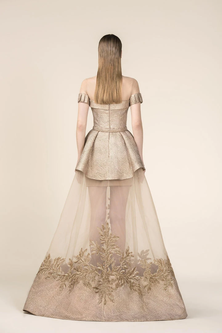 Formal Gowns Saiid Kobeisy - RE3576 Brocade Off-Shoulder Layered A-line Dress 4 Formal Gowns Saiid Kobeisy - RE3576 Brocade Off-Shoulder Layered A-line Dress