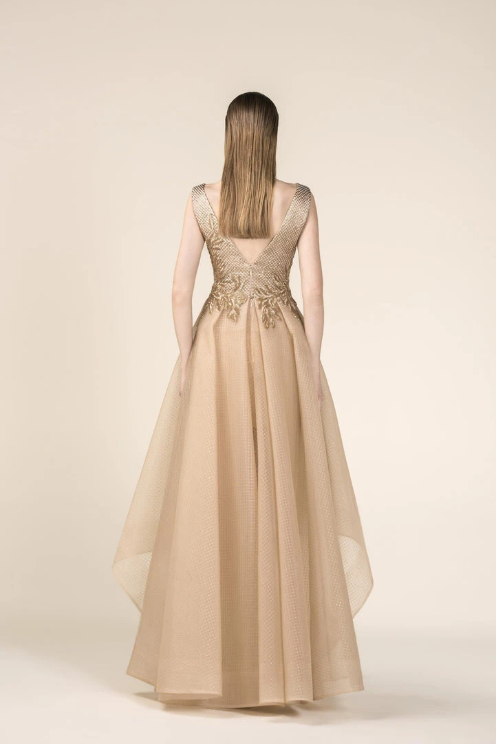 Saiid Kobeisy - RE3577 Embroidered Bateau Brocade High Low Aline Dress 4 Saiid Kobeisy - RE3577 Embroidered Bateau Brocade High Low Aline Dress