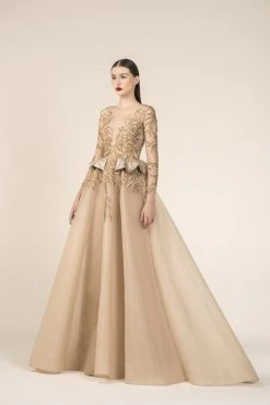 Saiid Kobeisy - RE3578 Embroidered Long Sleeve Tulle Brocade Ballgown Formal Gowns