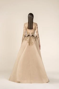 Saiid Kobeisy - RE3578 Embroidered Long Sleeve Tulle Brocade Ballgown Formal Gowns