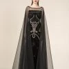 Saiid Kobeisy - RE3579 Bateau Velvet Tulle Cape With Sweep Train 1 Saiid Kobeisy - RE3579 Bateau Velvet Tulle Cape With Sweep Train