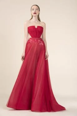 Formal Gowns Saiid Kobeisy - RE3596 Strapless Illusion Tulle Brode A-Line Gown