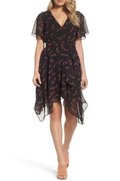 Sam Edelman - 61F010 Feather Print Handkerchief Hem Dress