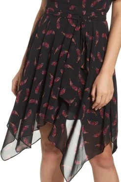 Sam Edelman - 61F010 Feather Print Handkerchief Hem Dress