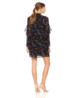 Sam Edelman - 64H091 Bird Print Choker Cutout Chiffon Dress