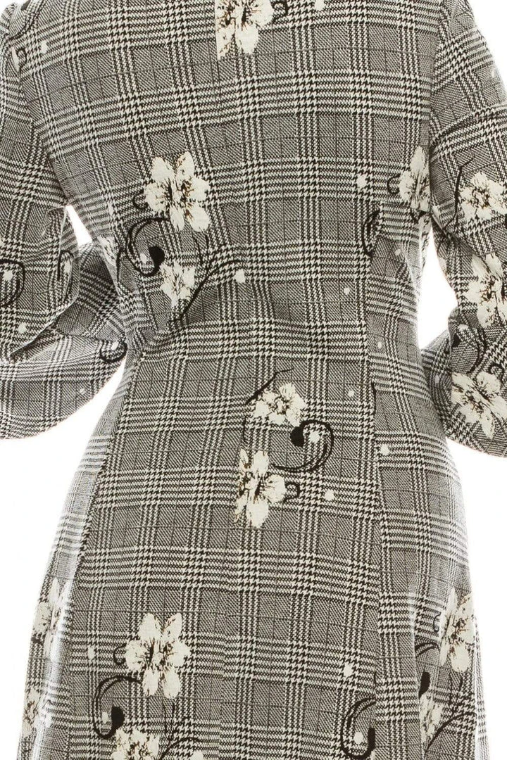 Sandra Darren - 73261 Bell Sleeve Floral Plaid A-Line Dress 7 Sandra Darren - 73261 Bell Sleeve Floral Plaid A-Line Dress