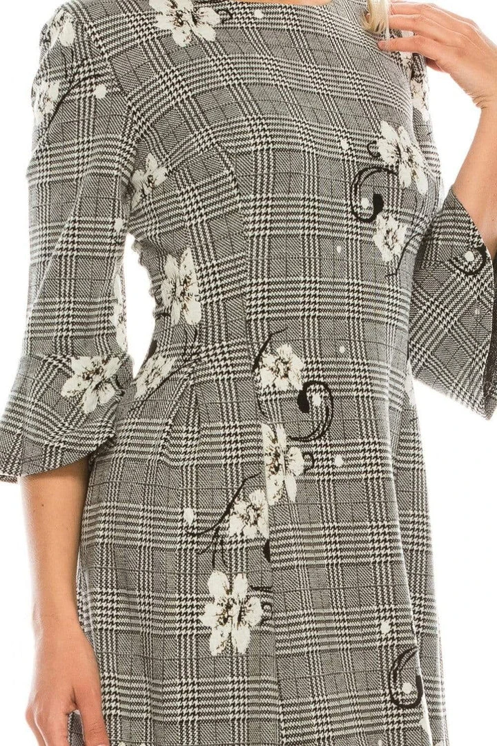 Sandra Darren - 73261 Bell Sleeve Floral Plaid A-Line Dress 8 Sandra Darren - 73261 Bell Sleeve Floral Plaid A-Line Dress