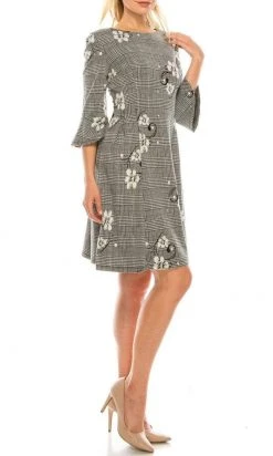 Sandra Darren - 73261 Bell Sleeve Floral Plaid A-Line Dress 10 Sandra Darren - 73261 Bell Sleeve Floral Plaid A-Line Dress