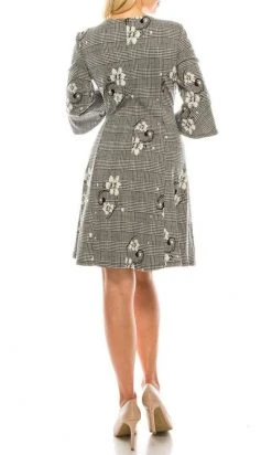 Sandra Darren - 73261 Bell Sleeve Floral Plaid A-Line Dress