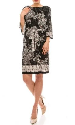 Prom Dresses Sandra Darren - 73367 Quarter Sleeve Paisley Print Jersey Dress