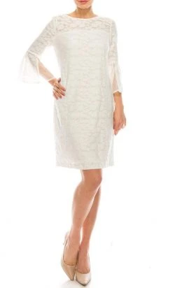 Prom Dresses Sandra Darren - 73759 Flounce Sleeve Floral Lace Sheath Dress