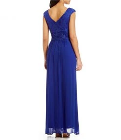 Sangria - ADWKOJ57 Cap Sleeve Sequined Empire Gown Formal Gowns