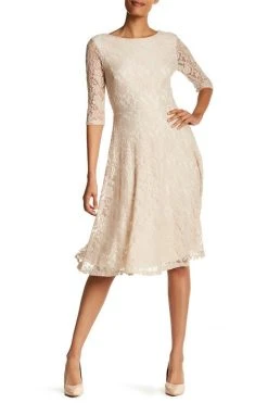 Cocktail Dresses Sangria - AMYKV27 Tea Length Floral Flared Dress