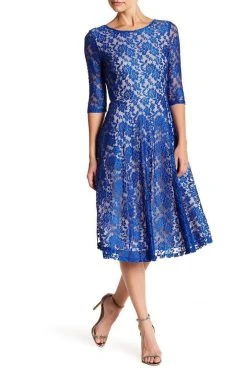 Cocktail Dresses Sangria - AMYKV27 Tea Length Floral Flared Dress