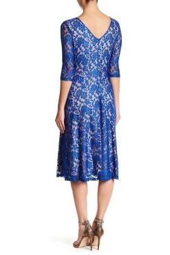 Cocktail Dresses Sangria - AMYKV27 Tea Length Floral Flared Dress