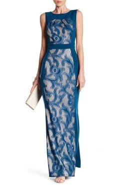 Formal Gowns Sangria - DWHGC93 Sleeveless Lace Panel Gown