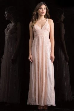 Scala - 48812 Bedazzled V-neck Empire A-line Dress Formal Gowns