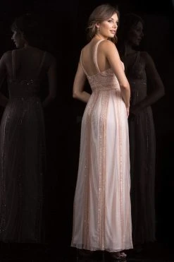 Scala - 48812 Bedazzled V-neck Empire A-line Dress Formal Gowns