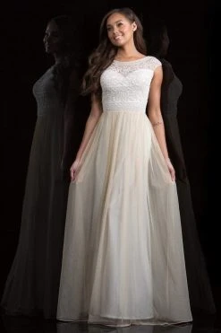 Scala - 48821 Beaded Illusion Bateau A-line Dress