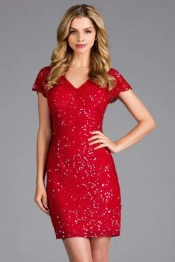 Cocktail Dresses Scala - 48889 Cap Sleeve Sequined V-neck Fitted Dress