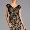 Scala - 48908 Bead Fringed Cap Sleeve Ornate Sheath Dress