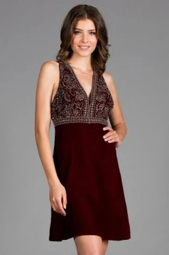 Cocktail Dresses Scala - 48913 Beaded Plunging V-neck Velvet A-line Dress