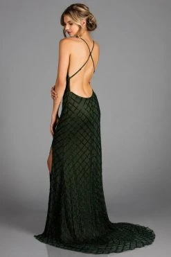 Scala - 48923 Spaghetti Straps V Neck Low Back Sheath Evening Dress