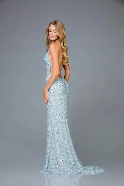 SCALA - Allover Sequin Backless Sheath Evening Gown With Slit 48938 - 1 Pc New Rose In Size 4 Available 4 SCALA - Allover Sequin Backless Sheath Evening Gown With Slit 48938 - 1 Pc New Rose In Size 4 Available