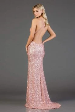 SCALA - Allover Sequin Backless Sheath Evening Gown With Slit 48938 - 1 Pc New Rose In Size 4 Available 9 SCALA - Allover Sequin Backless Sheath Evening Gown With Slit 48938 - 1 Pc New Rose In Size 4 Available